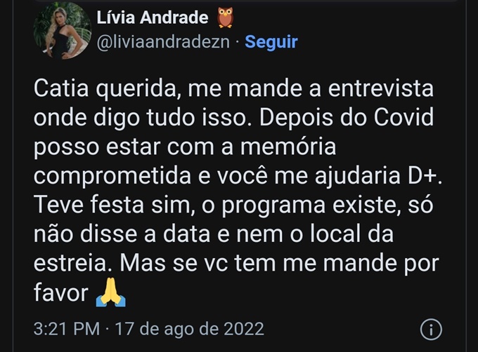 Lívia Andrade dá bordoada em notícia e pede provas 