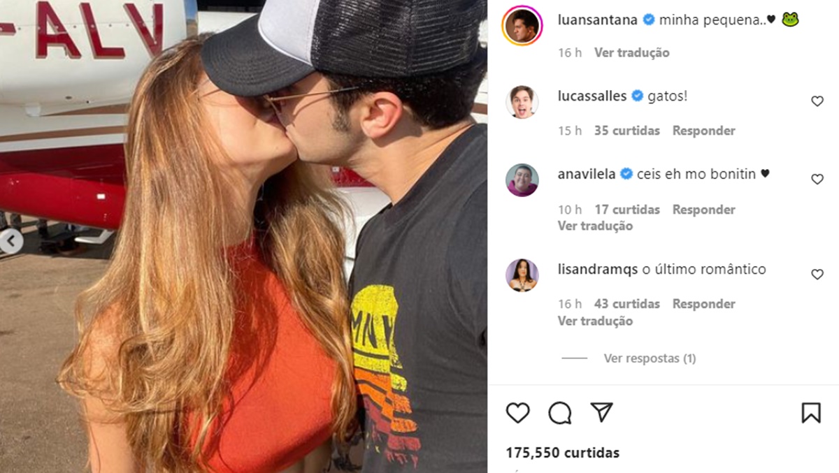 Luan Santana mostra beijo em Izabela Cunha aos seguidores