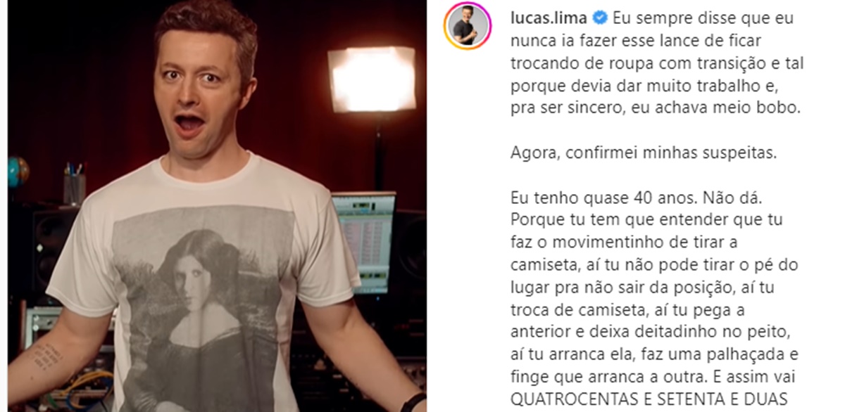 Lucas Lima faz textão ao publicar vídeo trocando diversas camisetas e mostrando estampas sensacionais 