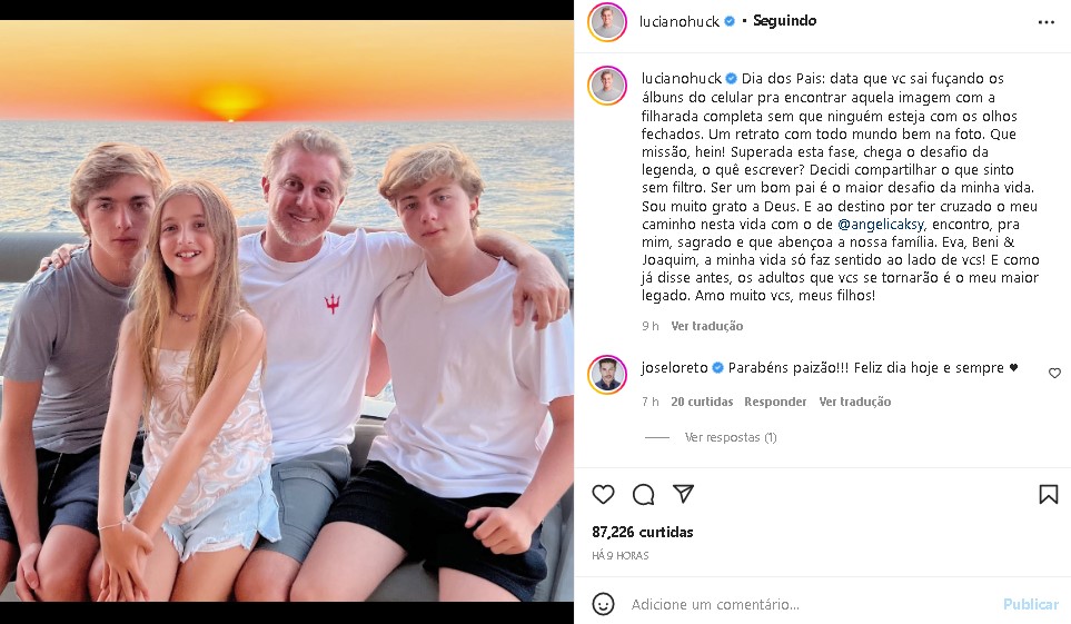 Luciano Huck, marido de Angélica, abriu o coração ao falar dos filhos e a beleza do mais velho chamou atenção (Foto: Reprodução/ Instagram)