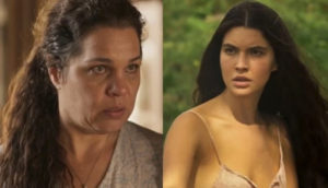 Maria Bruaca (Isabel Teixeira) vai viver com Juma (Alanis Guillen) em Pantanal e fará pergunta indiscreta para a selvagem (Foto: Reprodução / Globo)