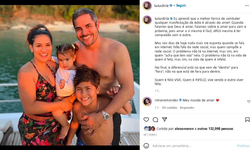 Marido de Simone, Kaká Diniz, negou os comentários sobre sua vida (Foto: Reprodução/ Instagram)