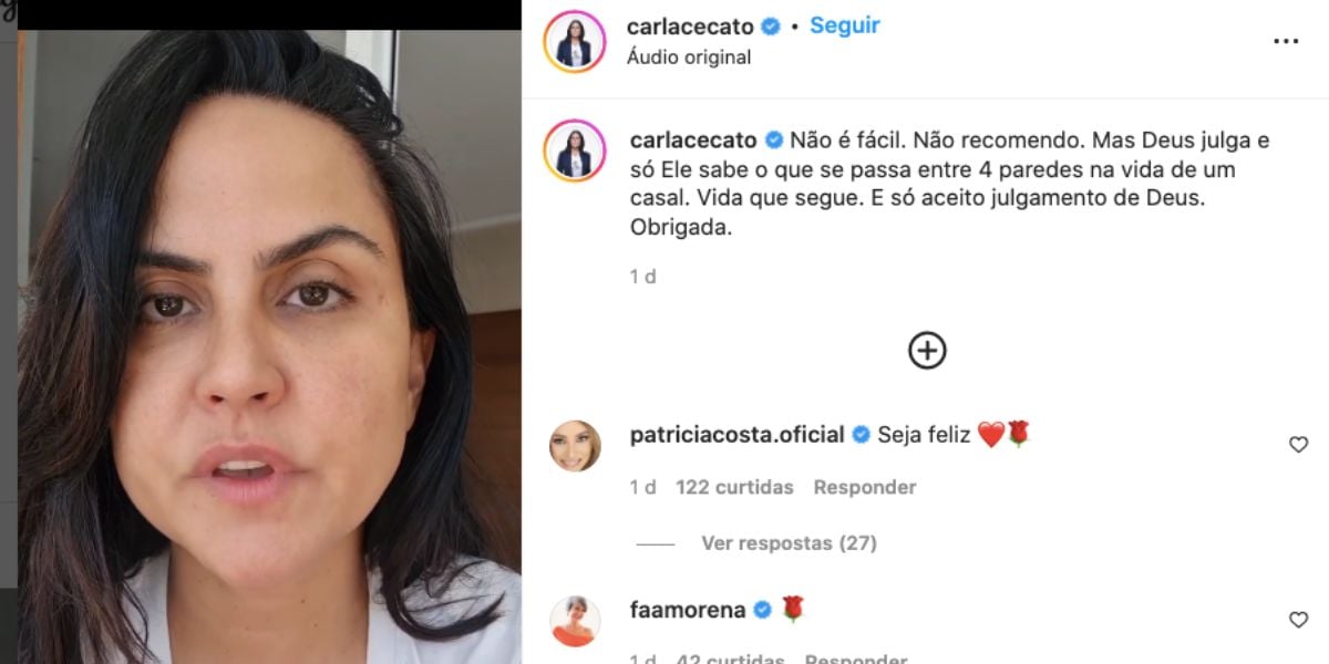 De acordo com Carla Cecato, divórcio partiu dela (Reprodução)