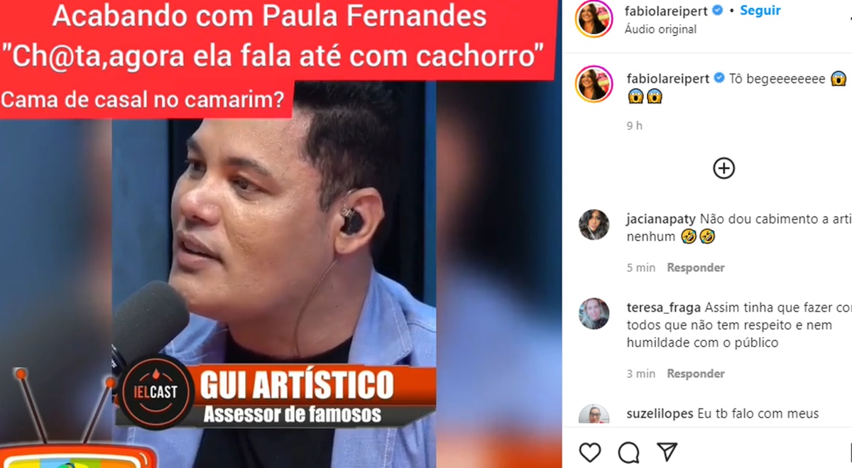 Paula Fernandes é detonada sobre exigências por assessor e Fabíola Reipert divuga trecho polêmico 