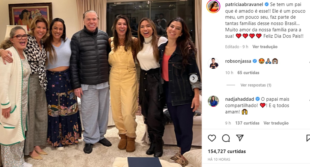 Patrícia Abravanel publica foto com Silvio Santos, com aparência impressionante, ao lado das irmãs no Dia dos Pais