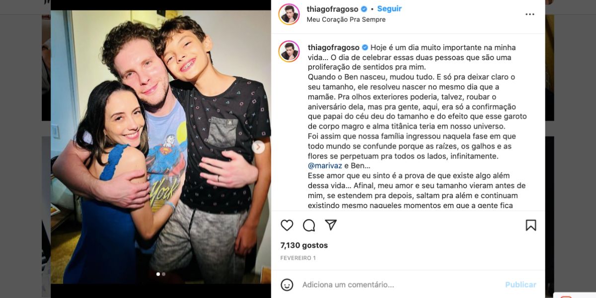 Thiago Fragoso de declara para família (Reprodução)