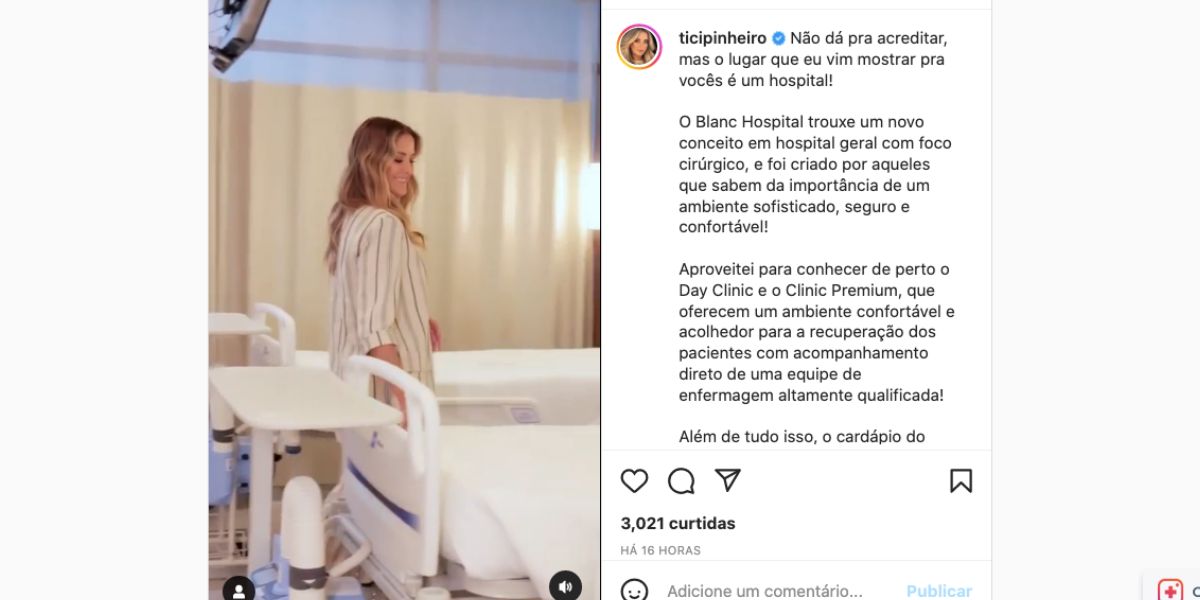 De acordo com Ticiane Pinheiro, não dá pra acreditar que local é um hospital (Reprodução)