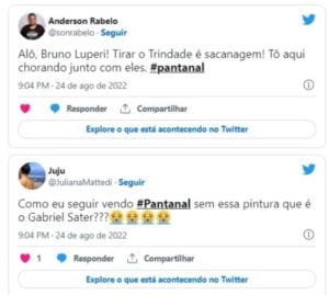 Pantanal é detonada depois de chuva de lágrimas e ‘sofrência’ exagerada em despedida de Trindade (Gabriel Sater) e Irma (Camila Morgado) (Foto: Reprodução / Twitter)