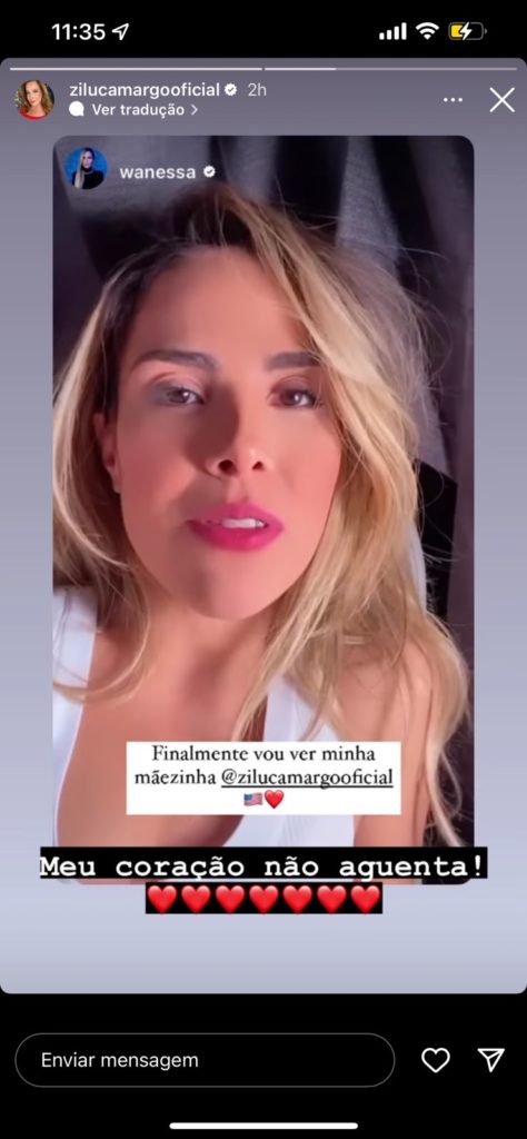 De acordo com Zilu, seu coração não aguenta devido ao recado de Wanessa (Reprodução)