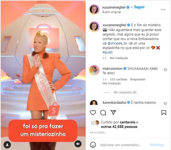 Xuxa Meneghel é a nova Embaixadora da Shopee e até mudou seu nome (Foto: Reprodução/Instagram)