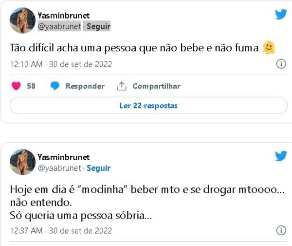 Yasmin Brunet desabafa sobre relacionamento (Foto: Reprodução/Twitter)