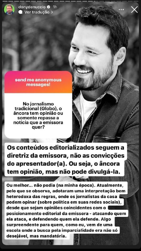Dony De Nuccio falou sobre o atual jornalismo da Globo e surpreendeu (Foto: Reprodução)