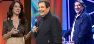 Ana Paula Padrão, Faustão e Zeca Camargo representam os programas que elevaram a audiência da Band no horário nobre-Foto: Montagem/TV Foco