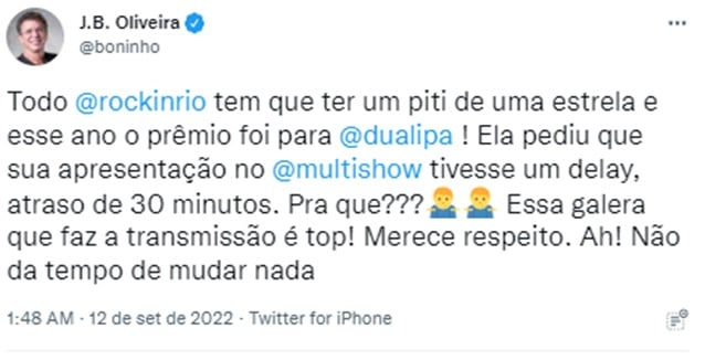 Boninho fala da exigência fora da realidade de Dua Lipa ao Multishow 