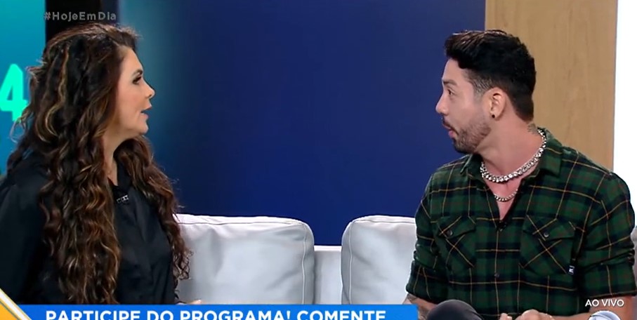 Luíza Ambiel e Rico Melquiades discutiram ao vivo no Hoje Em Dia- Foto: Reprodução