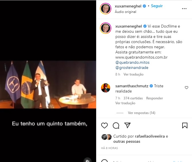 Xuxa divulga vídeo de Bolsonaro e detona o que ele diz - Foto: Reprodução