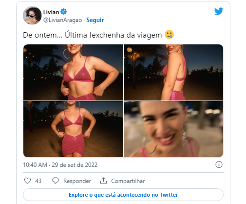 Filha de Renato Aragão, Lívian Aragão  deixa corpão à mostra ao ir para festa em Punta Cana - Foto: Reprodução Twitter