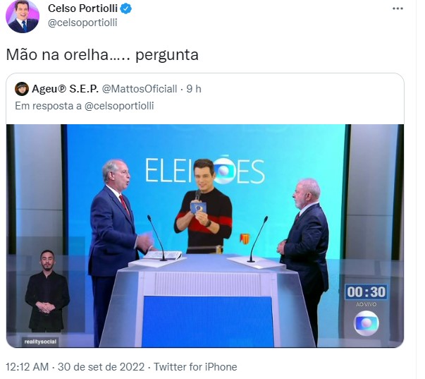 Celso Portiolli brincou com a bancada do debate da Globo e compartilhou uma montagem em que aparece no lugar de William Bonner- Foto: Reprodução