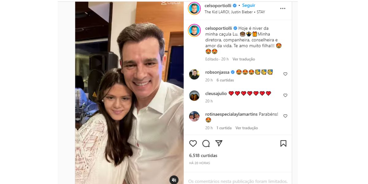 Celso Portiolli divulga homenagem a filha Luana