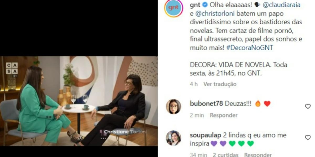 Claudia Raia e Christiane Torloni tiveram um bate-papo animado no "Decora" (Foto: Reprodução/Instagram)