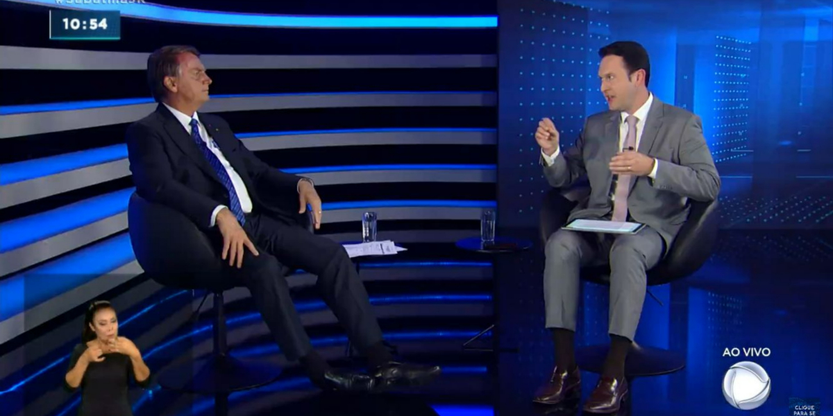 Jair Bolsonaro em entrevista com Eduardo Ribeiro (Foto: Reprodução/Record)