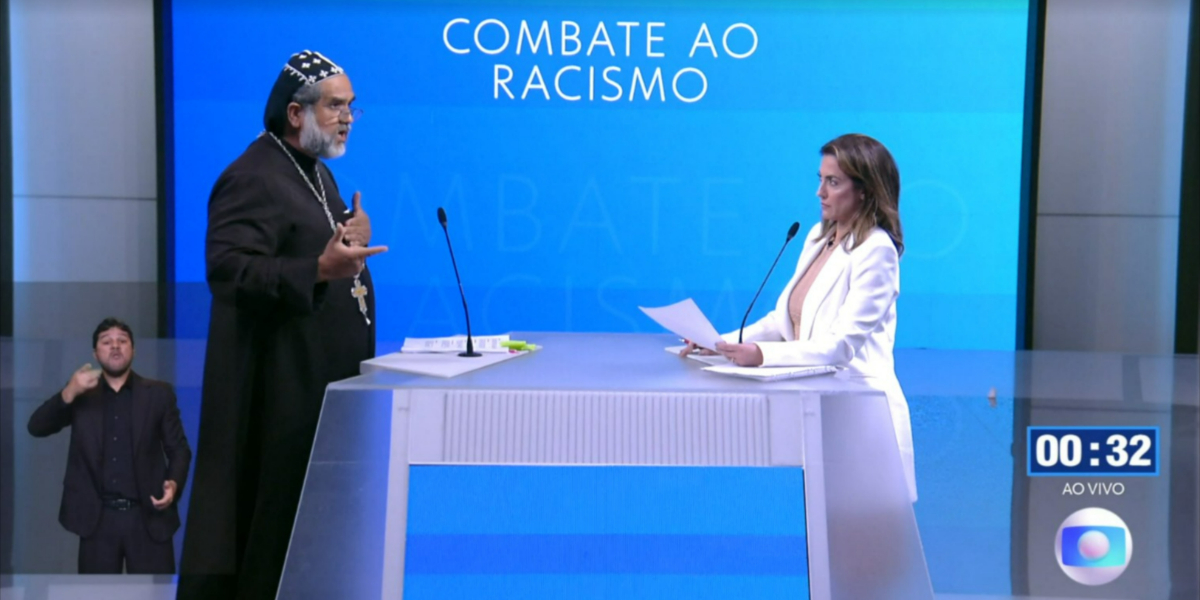 Padre Kelmon foi detonado por Soraya Thronicke em debate (Foto: Reprodução/TV Globo)
