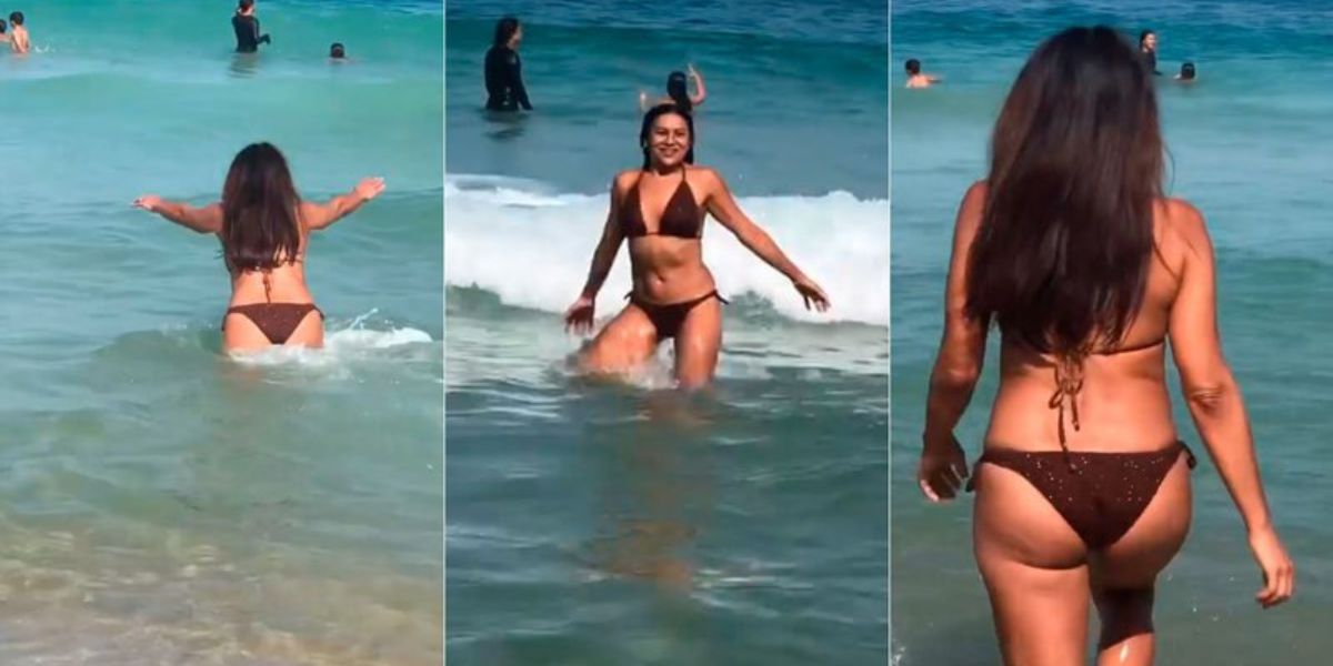 Dira Paes na praia no Rio de Janeiro