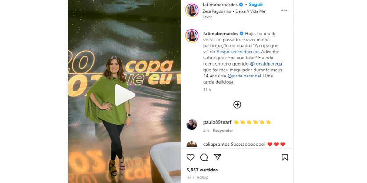 Fátima Bernardes participou do quadro o que vi na copa