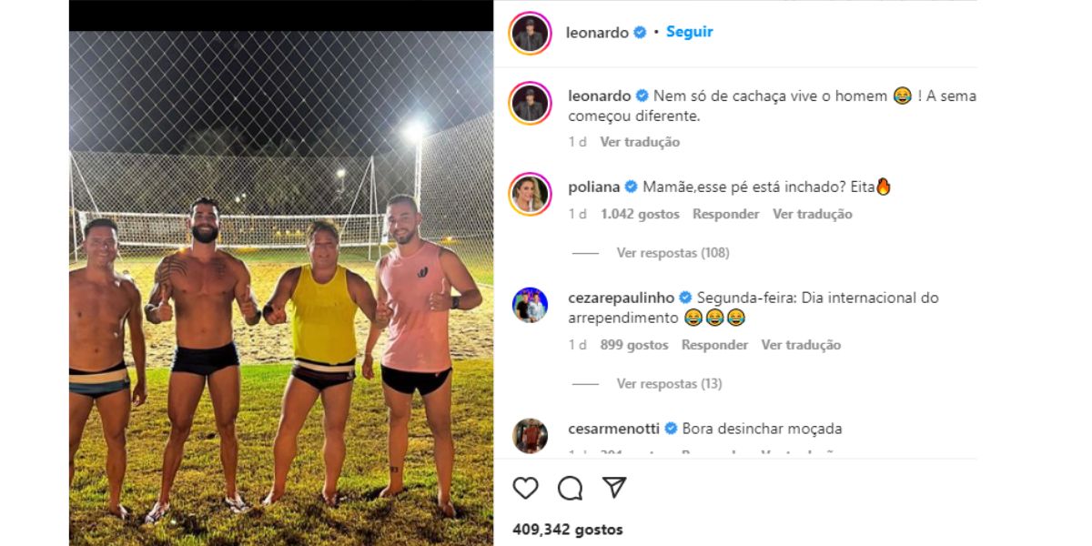 Leonardo publica foto com Gusttavo Lima