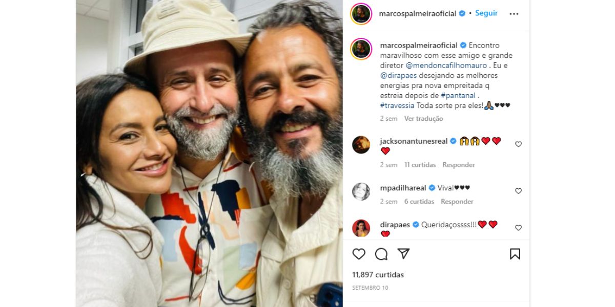 Marcos Pelmeira publica foto com diretor e Dira Paes