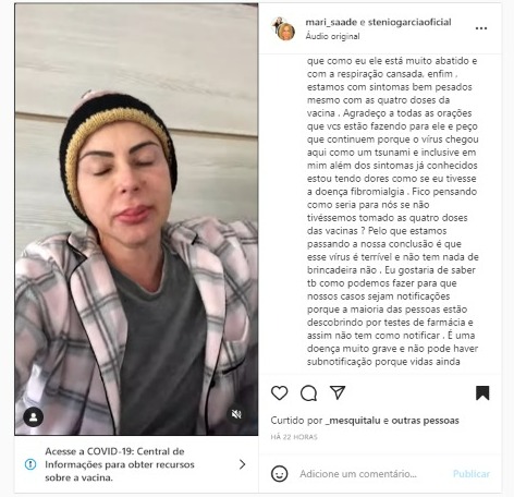 Marilene Saade, esposa de Stenio Garcia falou sobre a recuperação dos dois no Instagram