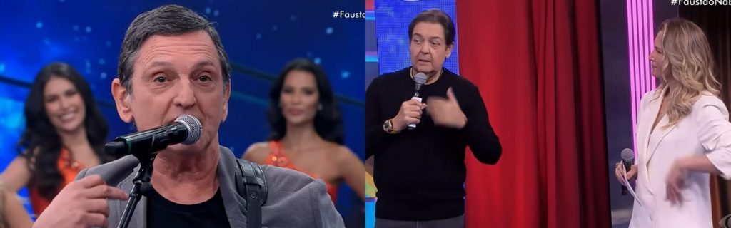 O cantor Paulo Miklos deixou Anne Lottermann emocinada e Faustão assumiu o programa para que a colega pudesse se recuperar