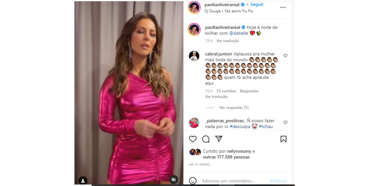 Paolla Oliveira publica vídeo no Instagram