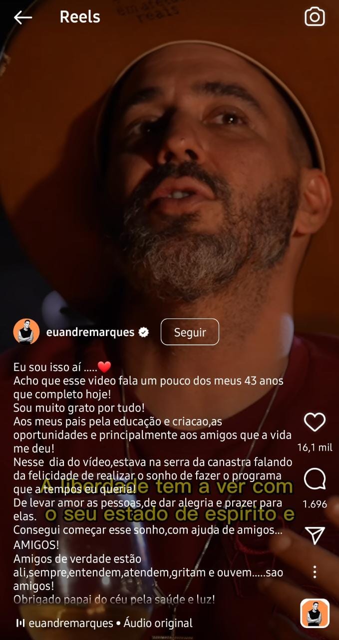 Publicação de André Marques (Foto: Divulgação)