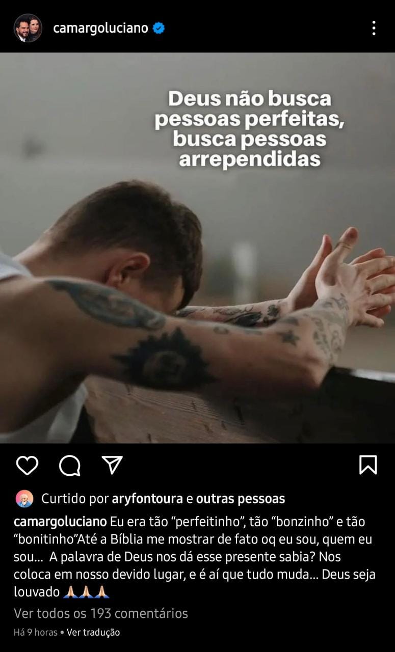 Publicação de Luciano Camargo (Foto: Reprodução/ Instagram)