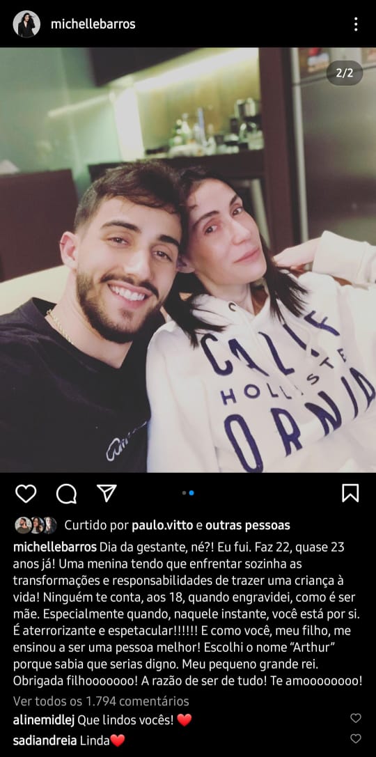 Publicação de Michelle Barros (Foto: Reprodução/ Instagram)