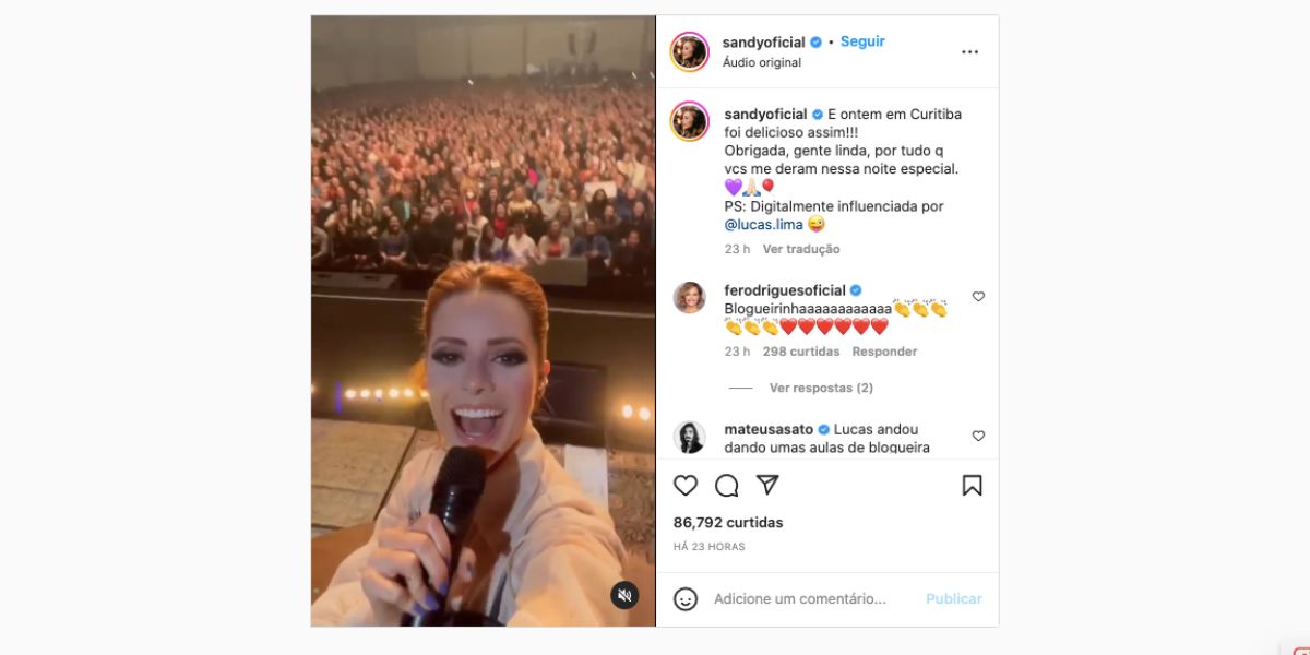 De acordo com Sandy, Lucas Lima a influenciou a fazer vídeo (Reprodução)