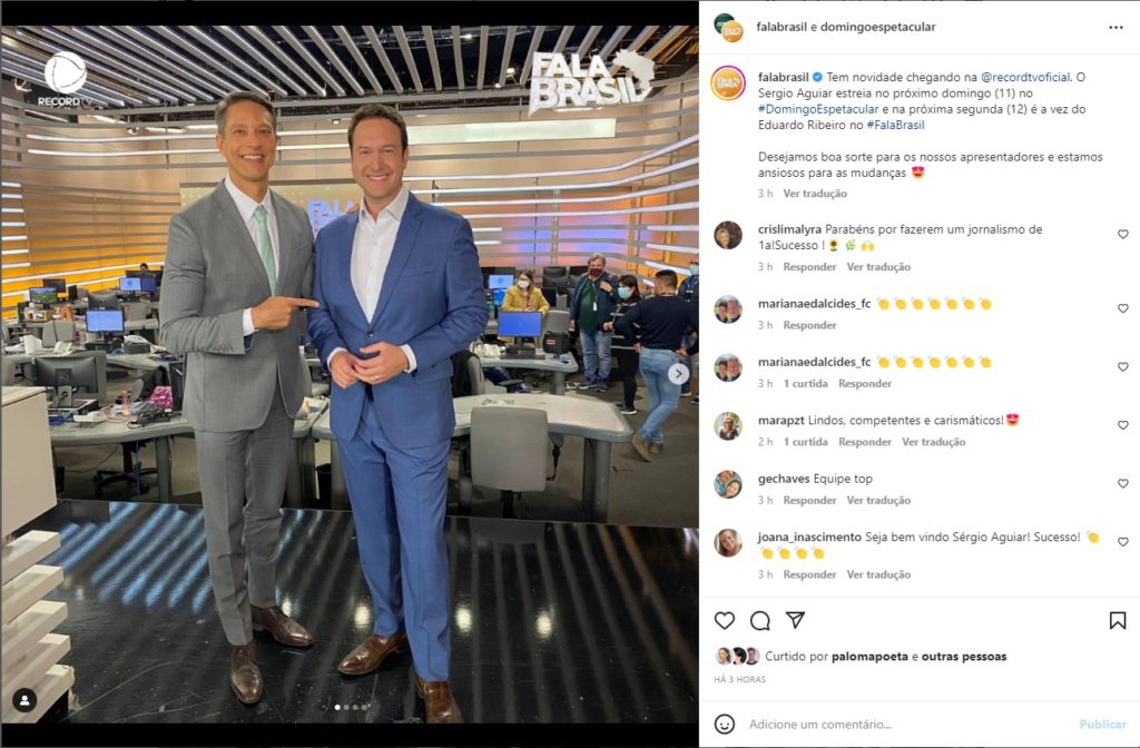 Sergio Aguiar e Edu Ribeiro posaram juntos para o perfil do Fala Brasil no Instagram