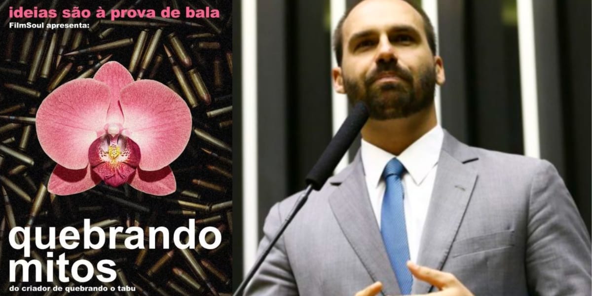 Filme 'Quebrando Mitos', produzido por Fernando Grostein, e Eduardo Bolsonaro rebate (Reprodução: Montagem TV Foco)