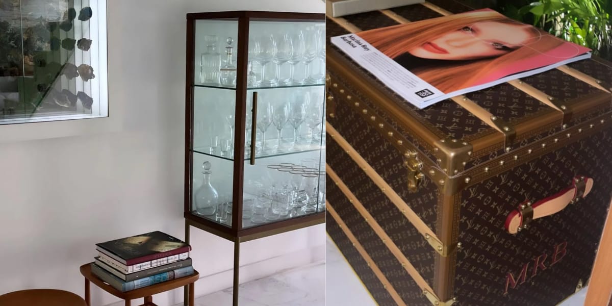 Cristaleira e baú da Louis Vuitton com as iniciais de seu nome (Reprodução: Instagram)