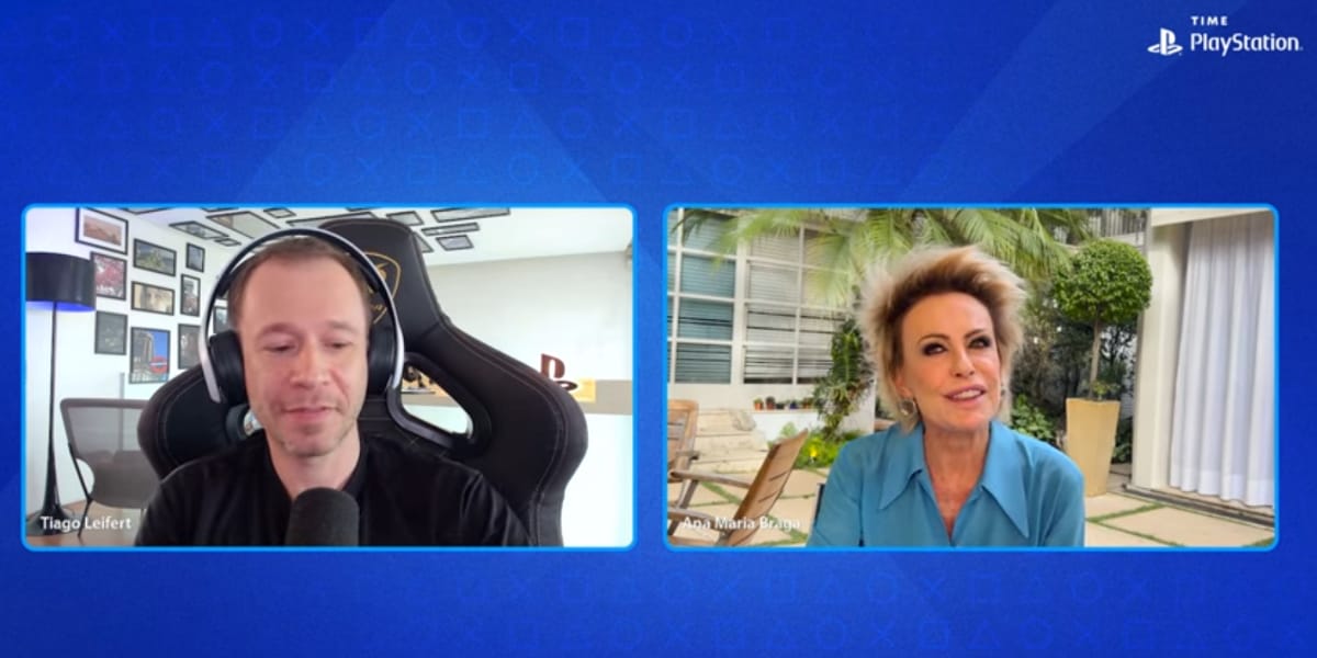 Ana Maria Braga em conversa com Tiago Leifert no canal da Playstation (Reprodução: Youtube)