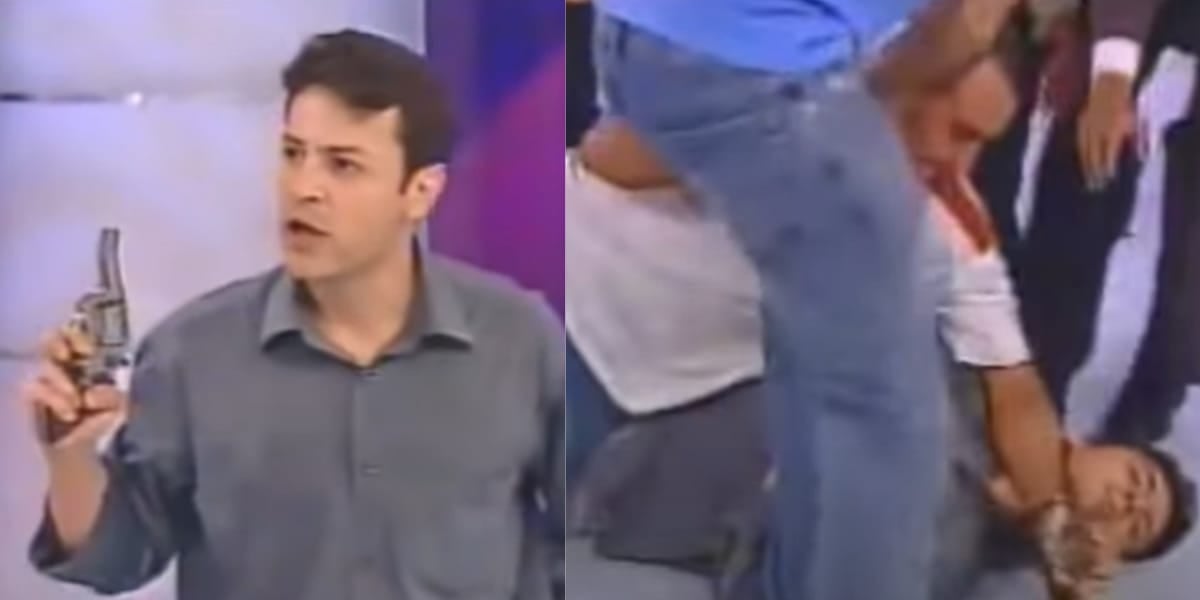 Momento em que homem invade o palco e é imobilizado (Reprodução: Band)