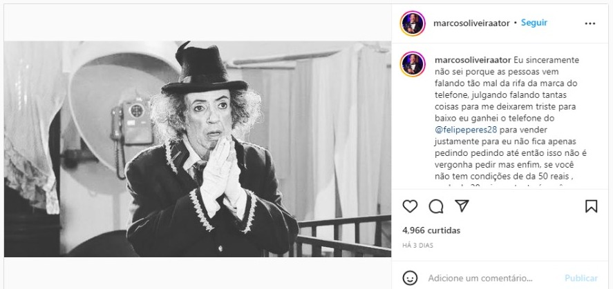 Marcos Oliveira desabafa sobre ataques haters (Foto: Reprodução/Instagram)