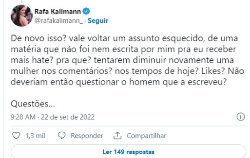 Resposta de Rafa Kalimann (Foto: Reprodução/Twitter)