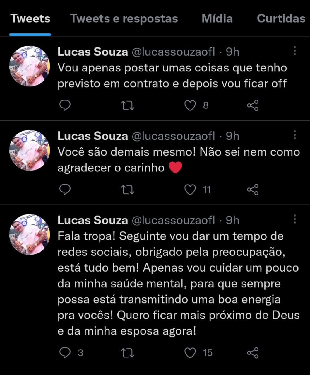 Twets de Lucas Souza (Foto: Reprodução/ Instagram)