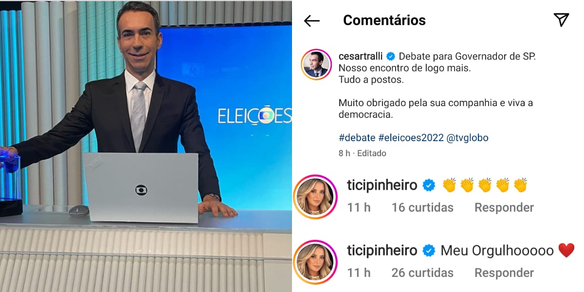 Ticiane Pinheiro se sentiu orgulha de César Tralli, após ele comandar o debate para governador de São Paulo (Reprodução: Instagram)