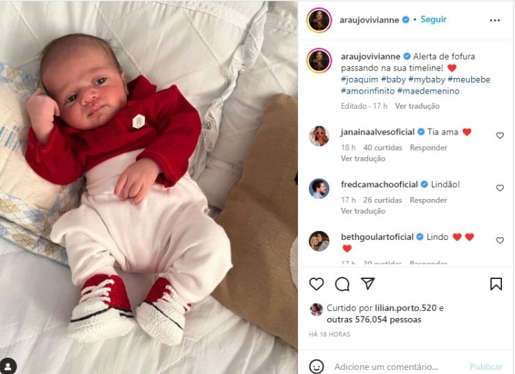 Viviane Araújo posta foto inédita de Joaquim e semelhança entre o bebê e seu marido, Guilherme Militão, impressiona os seguidores (Foto: Reprodução/Instagram)