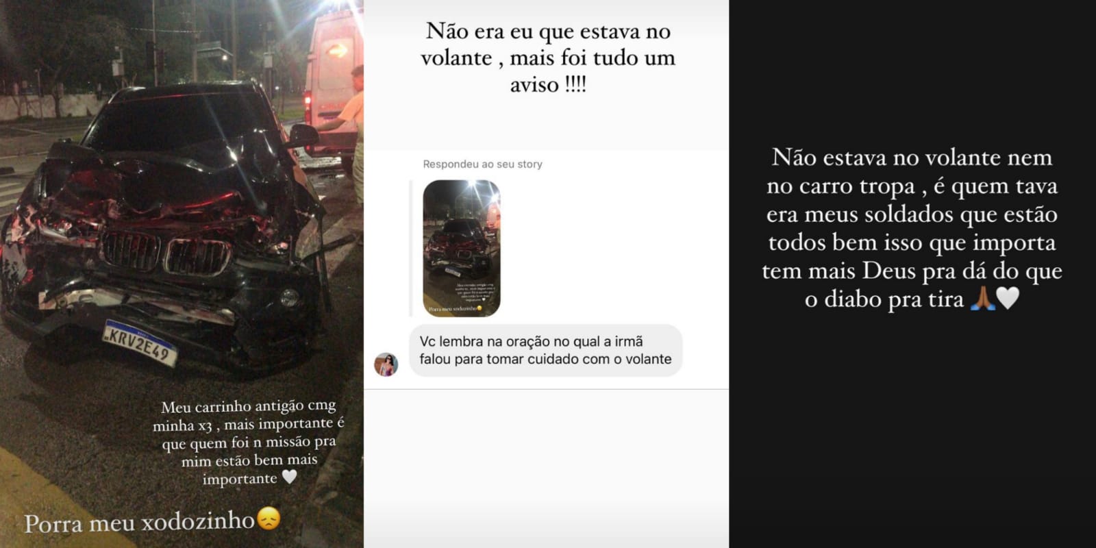 Stories de MC Poze sobre acidente de carro (Foto: Reprodução/Instagram/Montagem)