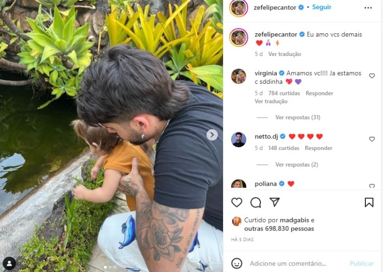 Zé Felipe publica fotos com Virgínia Fonseca e Maria Alice, a filha do casal, e derrete a web (Foto: Reprodução/Instagram)