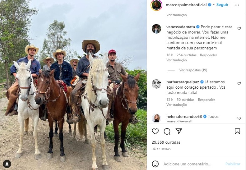 Marcos Palmeira publica foto dos bastidores de Pantanal (Foto: Reprodução/Instagram)